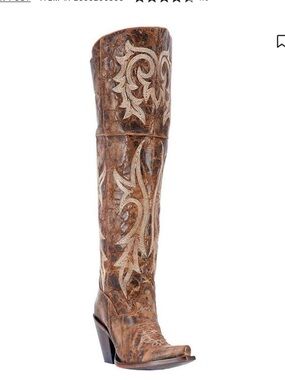 Dan Post Brown Leather Embroidered Knee-High Cowboy Boots Women's Size 8.5 EUC